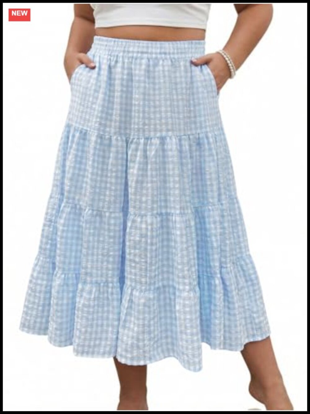 Plus Size Cotton Midi Skirt High Waist A-Line Pleated with Pockets
